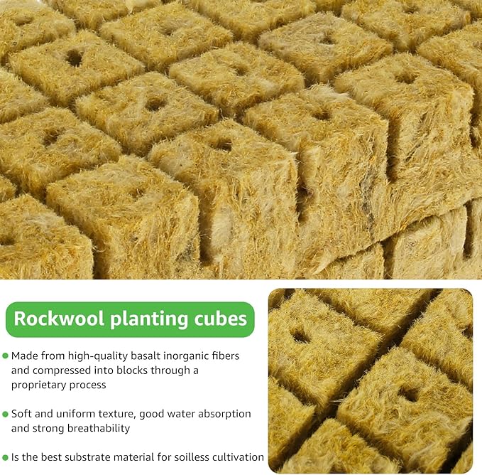 72 Set Rock Wool Cubes for Hydroponics Growing System 1.5inch Rock Wool Planting Cubes with 72 Net Cups 30 Label Good Absorption Hydroponics Mesh Net Cup Kit for Home Balcony Yellow