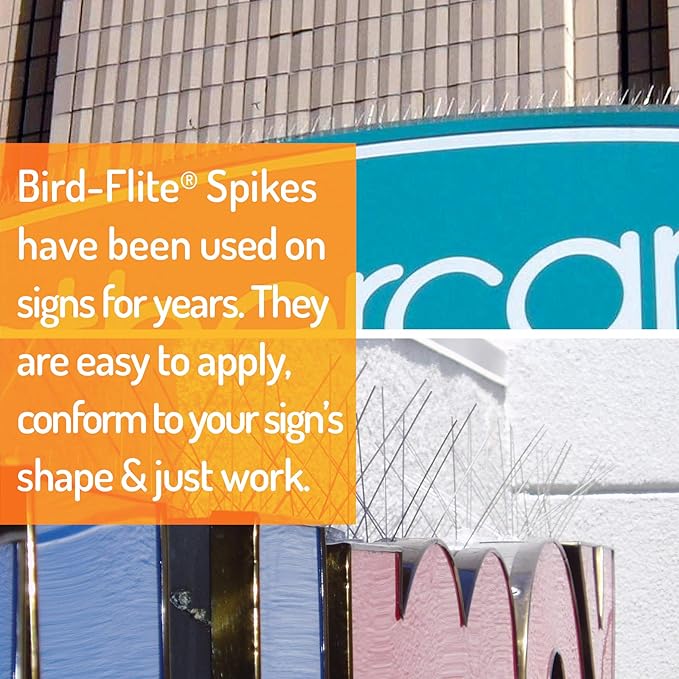 Bird Barrier Bird-Flite Stainless Steel Bird Spikes | Metal Pins Strips with Plastic Base Clear Glue Adhesive Included - Narrow (2.5in) 5 Ft. Length
