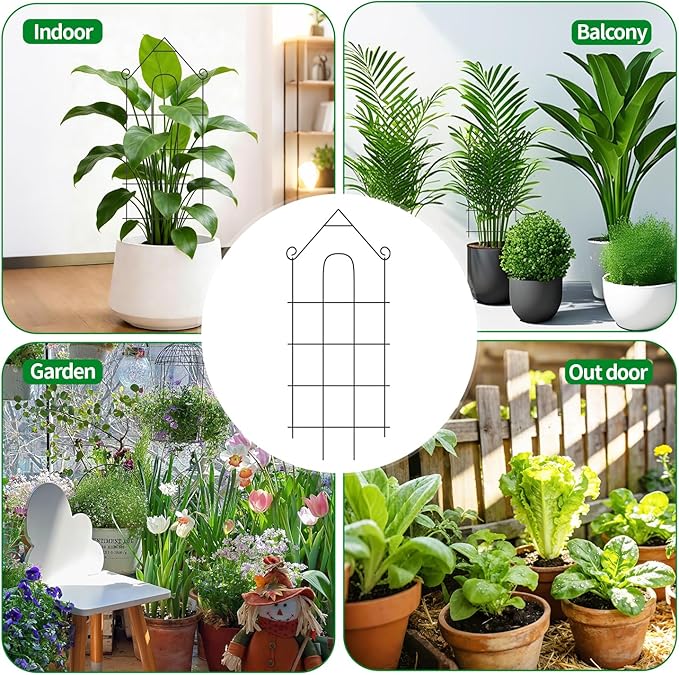 32 Plant Trellis 6 Pack Metal Garden Trellis for Potted Plants Indoor/Outdoor Rust-Proof Sturdy Steel Trellis for Climbing Plants Monstera Tomatoes Cucumbers