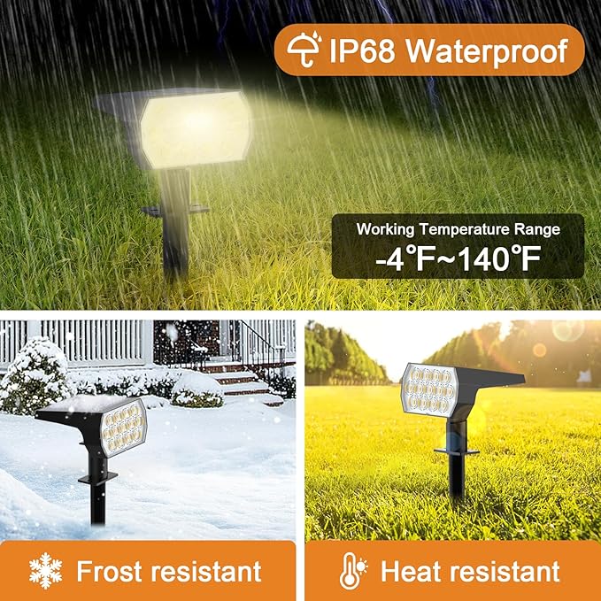 WELALO Solar Spot Lights Outdoor [2 Pack/65 LED/3 Modes] Solar Landscape Spotlights Solar Powered Security Lights IP68 Waterproof Wall Lights for Outsides Walkway Yard Garden Driveway(Warm White)