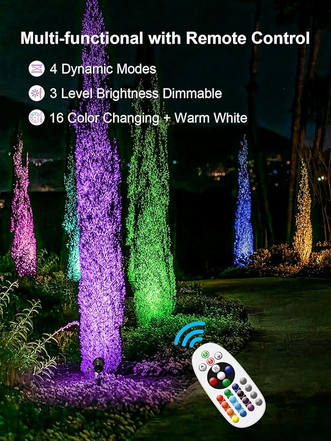 ZUCKEO All-in-One RGBW Landscape Lighting Kit 5W Color Changing Low Voltage Landscape Lights with Transformer and 80FT Wire LED Multi-Color Landscape Spotlights for Holiday Yard Garden House 8Pack