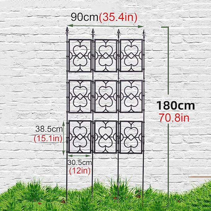 Garden Trellis For Climbing Plants Rustproof Lattice Fence Panels PE Plastic Coated Steel Pipe + PP Grid Foldable Flower Trellis For Potted Plants Easy To Install(Size:90x180cm(35.4x70.8in))