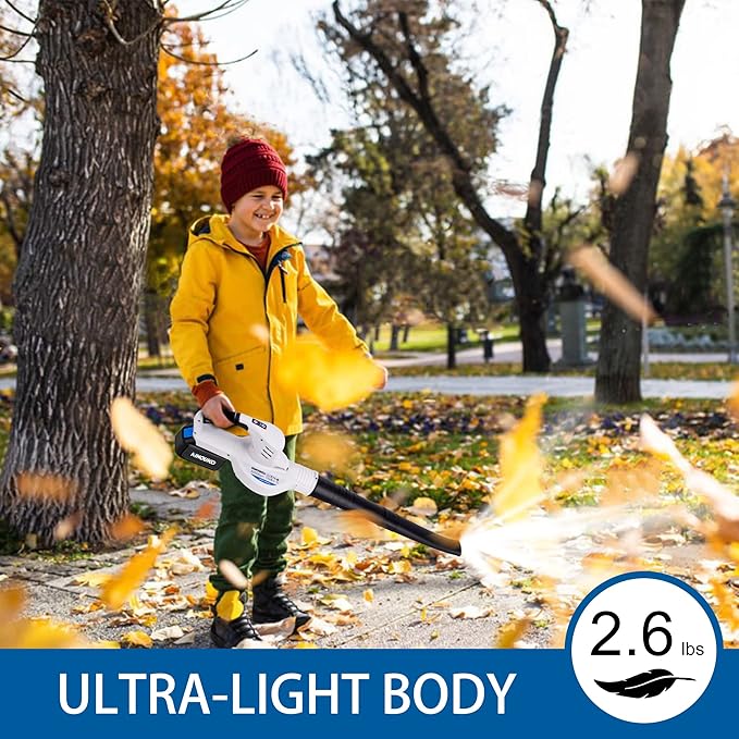 Leaf Blower Cordless 20V Electric Cordless Leaf Blower with 4000mAh Battery and Charger 2 Speed Modes Lightweight Battery Powered Leaf Blowers for Lawn Care Patio Blowing Leaves and Snow