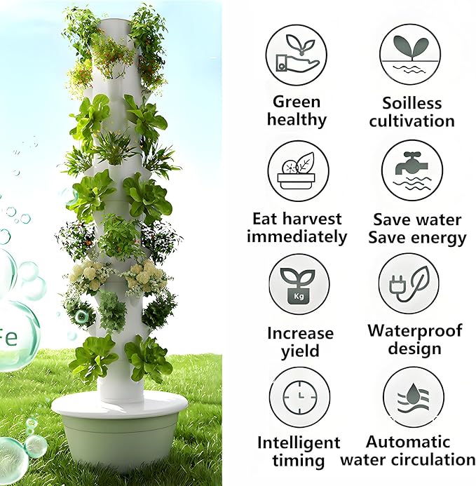 Hydroponic Tower Growing Sytem with Pump and Movable Water Tank Indoor Vertical Gardening Grow Kit Hydroponics Tower Garden for Indoor Herbs Fruits and Vegetables Black-5Layer