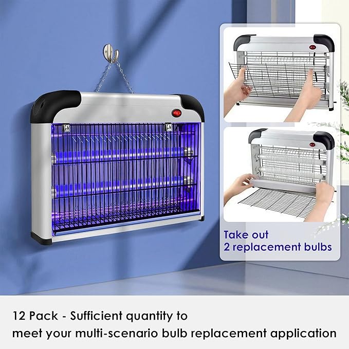 Qualirey 12 Pack Bug Zapper Replacement Light Bulbs 10W for 20W Indoor Bug Zapper BL T8 F10W 13Inch Light Tube Compatible with Aspectek Liba Micnaron Lulu Home and Other 20W Mosquito Lamp