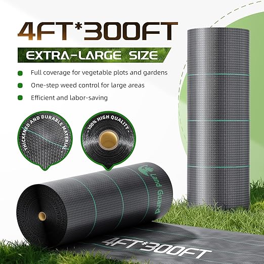 Land Guard 4ft x 300ft Weed Barrier Fabric Heavy Dusty Ground Cover Weed Mat Woven Landscape Fabric for Garden Lawn and Outdoor Project