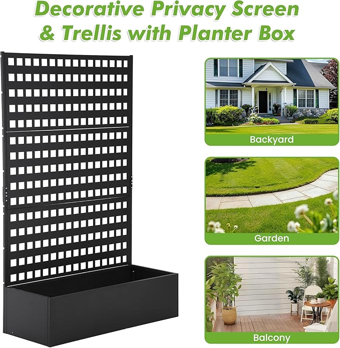Rectangle Metal Planter Box with Trellis 72x18x47 in-Large Garden Planter BoxIndoor and Outdoor Galvanized Steel Raised Bed for Porch Garden Patio Yard