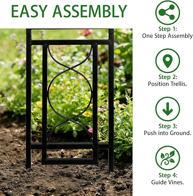 2 Pack 31.5'' Hx8'' W Black Metal Chic Garden Trellis for Climbing Plants - Outdoor Decorative Metal Flower Trellis - Black