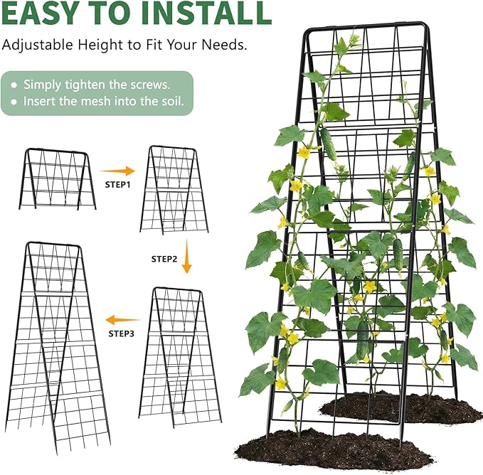 2 Pack Cucumber Trellis 71 High Foldable A-Frame Garden Trellis for Raised Bed Garden Grow Support with Plant Support Clips Ties for CucumberTomato Climbing Plants and Flowers