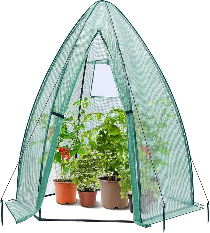 Portable Plant Protector from Animals Ohuhu Greenhouse for Outsides with Durable PE Cover Heavy Duty Green House with Zippered Door Mesh Window for Vegetables Flowers Fruits Herbs 63x54x71 Inch