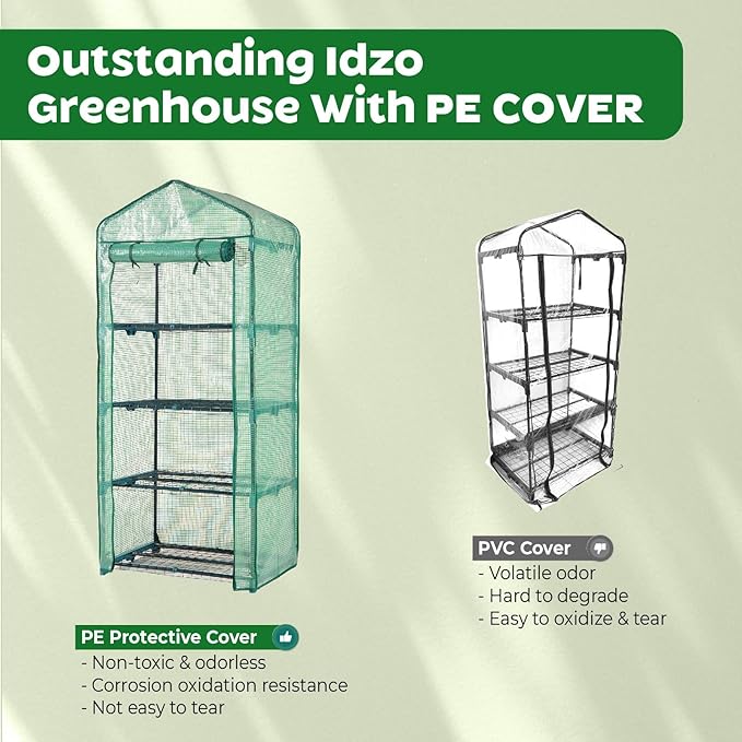 Idzo Mini Greenhouse for Indoor Outdoor Small Plastic Plant Green House 4-Tier Rack Stand Portable Greenhouses with Durable PE Cover for Seedling
