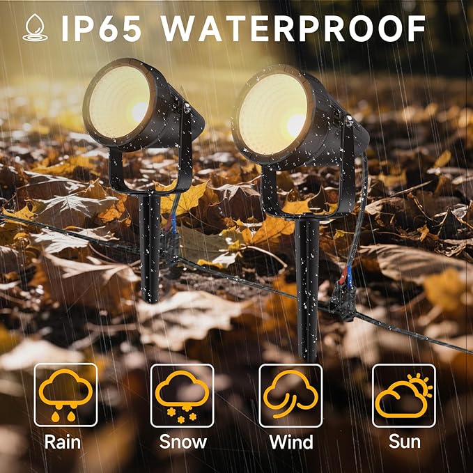 Outdoor Landscape Lighting - 12Pack Outdoor Spot Lights with Connectors &amp Transformer for Yard Plant Lawn Tree Flags House Garden Fence - 7W Warm Yellow 3000K Spotlights with IP65 Waterproof