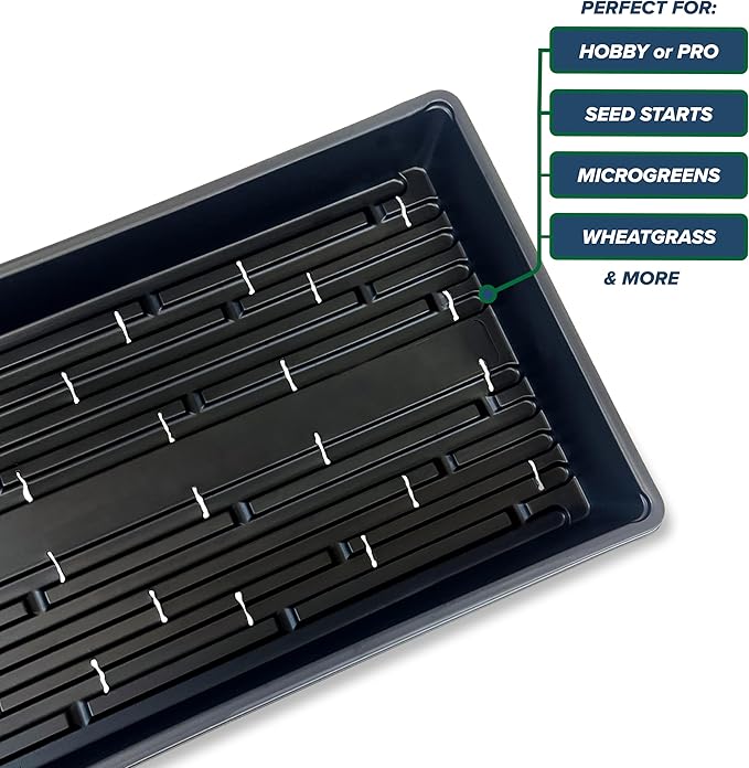10 Plant Growing Trays (WITH Drain Holes) - 20 x 10 - Perfect Garden Seed Starter Grow Trays: For Seedlings Indoor Gardening Growing Microgreens Wheatgrass &amp More - Soil or Hydroponic