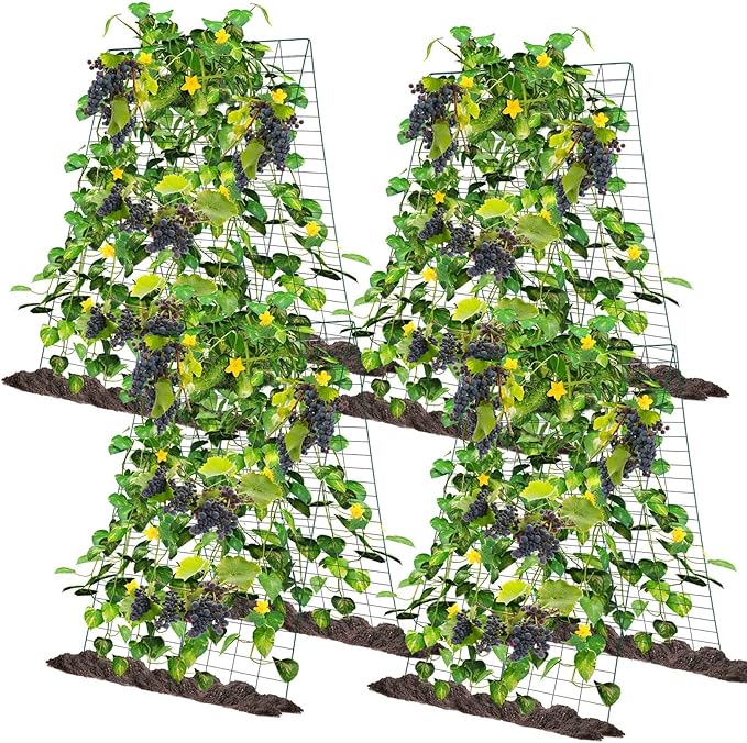 Wesiti 4 Packs Foldable Cucumber Trellis for Raised Bed 34W x 48H Adjustable a Frame Garden Trellis for Climbing Plants Outdoor Yard Metal Plant Support for Vegetables Tomato Pea Flower Vine Squash