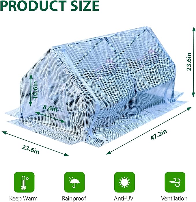 47.2 L × 23.6 W × 23.6 H Mini Greenhouse for Indoor OutdoorPortable Mini Greenhouse Heavy-Duty PE Plant Cover Tent  Tabletop Greenhouse for Small Plants Seedling Humidity Dome White