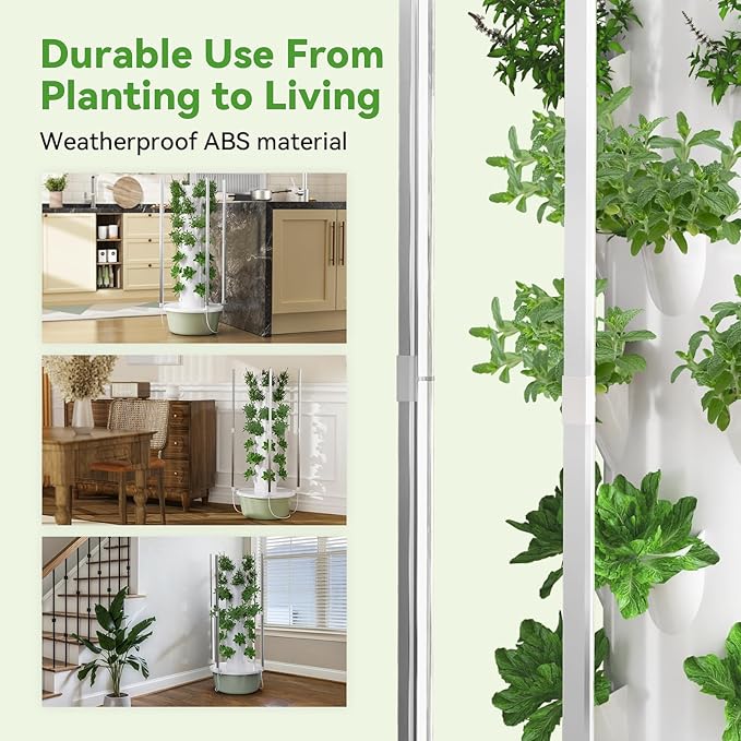 Indoor Hydroponic GardenTower with LED Grow Lights Self-Watering Hydroponics System with Pump Timer Controller Planting Kit for Growing Herbs &amp Vegetables 5Layer