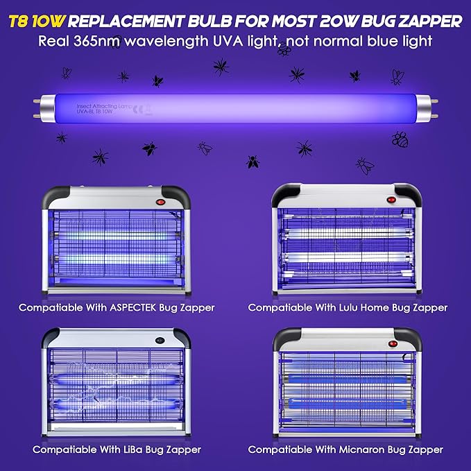 Qualirey 12 Pack Bug Zapper Replacement Light Bulbs 10W for 20W Indoor Bug Zapper BL T8 F10W 13Inch Light Tube Compatible with Aspectek Liba Micnaron Lulu Home and Other 20W Mosquito Lamp