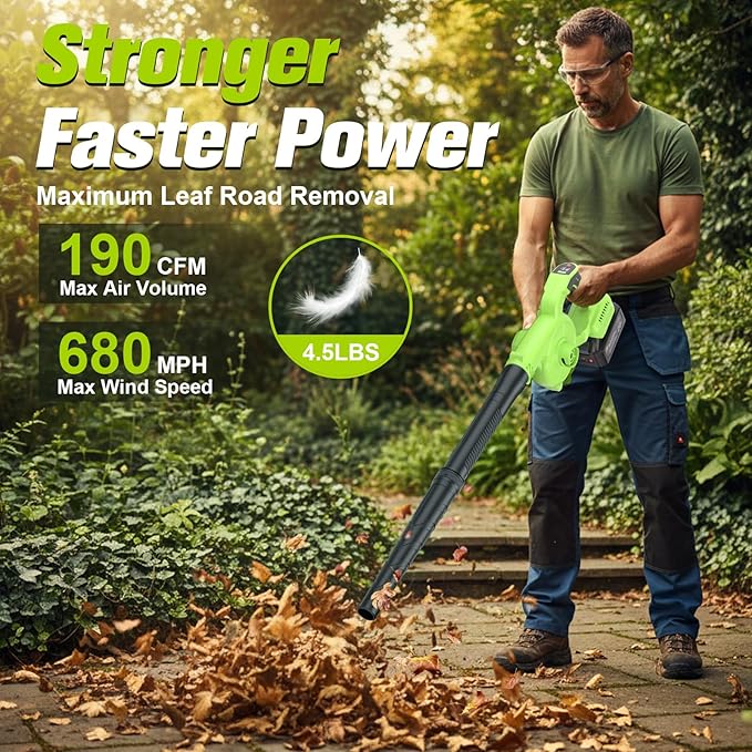 Brushless Electric Cordless Leaf Blower with Battery and Charger 3 Speed Mode Lightweight Cordless Blower for Blowing Leaves Patio Cleaning Blowers for Lawn Care and Dust