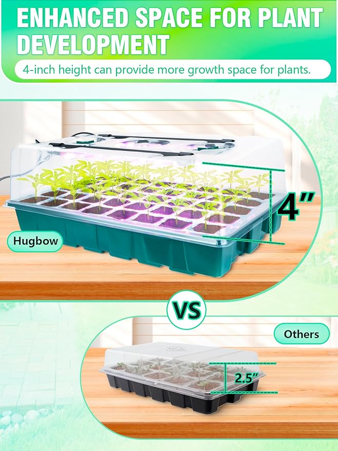Seed Starter Tray with Grow Lights and Heat Mat 3-in-1 Soil Meter 80-Cell Seed Growing Tray Germination &amp Plant Propagation Station for Indoor Plants 2-Pack
