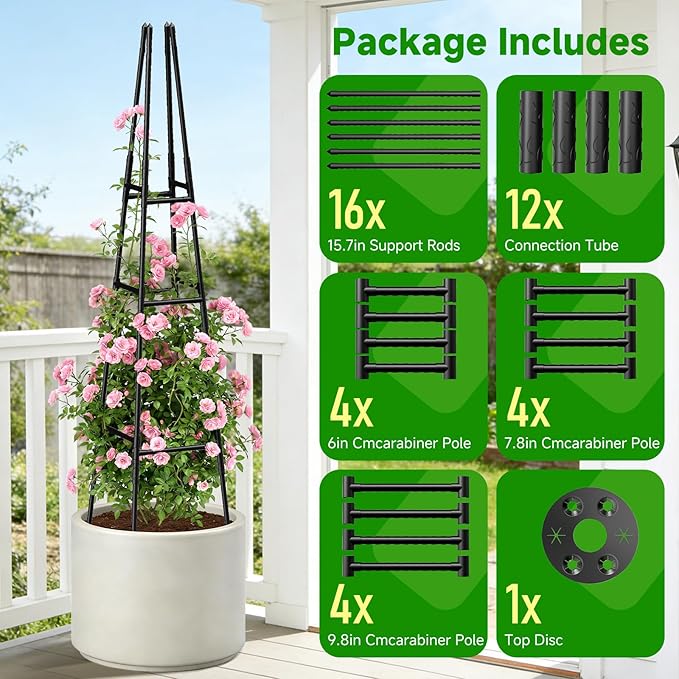2 Pack Garden Obelisk Trellis for Climbing Plants Outdoor Indoor Pots Plant Trellis for Climbing Plant Support for Climbing Plants Garden Trellis for Indoor Potted Plants Vines Climbing Rose
