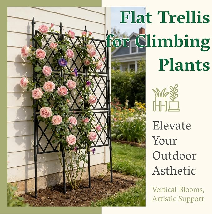 Garden Trellis Frame for Climbing Plants Outdoor | 65 Inch PE-Coated Metal Pipes &amp Plastic Grids Rose Wall Trellis | Rustproof Privacy Screen Plant Support Frame for Flowers Vines Vegetables Indoo