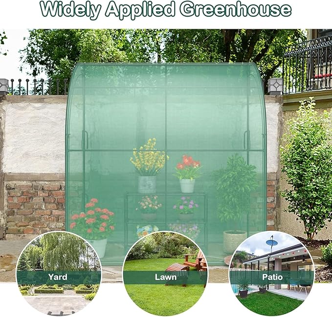 Happygrill Greenhouse Lean to Greenhouse with 3 Tiers Flower Rack Weatherproof PE Cover &amp Roll-up Zipper Doors Greenhouses for Outdoors Garden Backyard Balcony