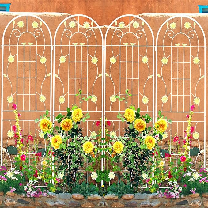 2 Pack Metal Garden Trellis 86.7 H Garden Fence Rustproof Trellis Cream White for Climbing Plants Support Roses Flower Cucumber Outdoor Lawn Cream White