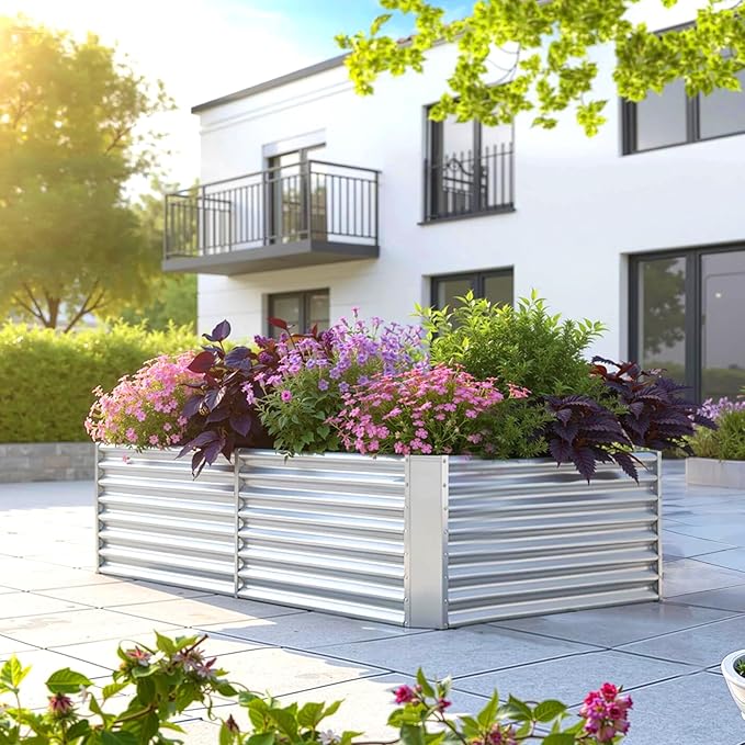 8x4x2FT Galvanized Raised Garden BedOutdoor Planter Box Patio Kit Planting Bed for Vegetables Flowers HerbSilver 1 Pack
