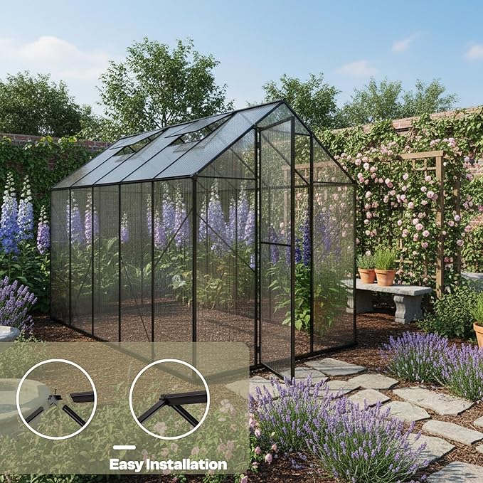 Kingdura Walk-in Greenhouse for Outdoors 6x10ft Large Polycarbonate Greenhouses with Aluminum Frame Adjustable Roof Vent Lockable Door UV Protection for Outside Garden Backyard