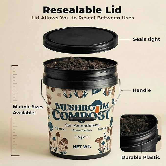 Mushroom Soil Compost Pail Organic Nutrient-Rich Garden Soil for Vegetables Flowers Raised Beds Lawn &amp Planting Mix (35 lb)