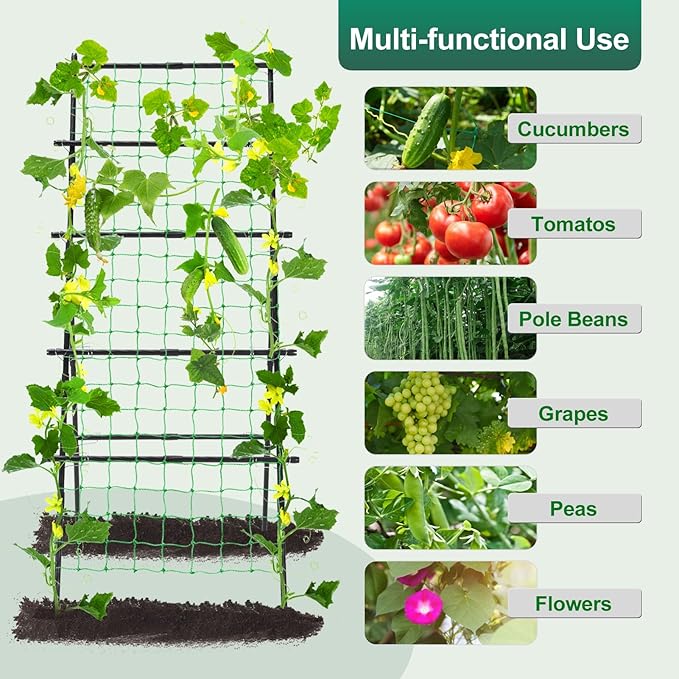 Cucumber Trellis A Frame Garden Trellis Vertical Plant Support with Netting for Raised Bed Backyard Gardening PE Coated Steel Climbing Trellis for Cucumbers Tomatoes Beans