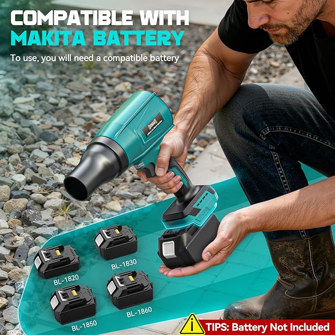 800000RPM Cordless Leaf Blower Compatible with Makita 18V (Tool Only) Brushless Motor Adjustable Speed Lightweight Portable Electric Blower for Car Patio Garden (Without Battery)