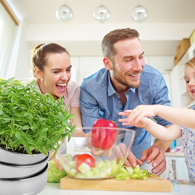 Stainless Steel 4-Tier Seed Sprouting Kit 6'' Diameter Indoor Gardening Planter for Microgreens Broccoli Sprouts Growing