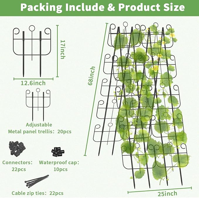 Cucumber Trellis for Raised Bed Metal Rustproof A-Frame Garden Trellis Outdoor Heavy Duty Climbing Plants Support for Cucumber Vegetables Vine Expandable Height &amp Width