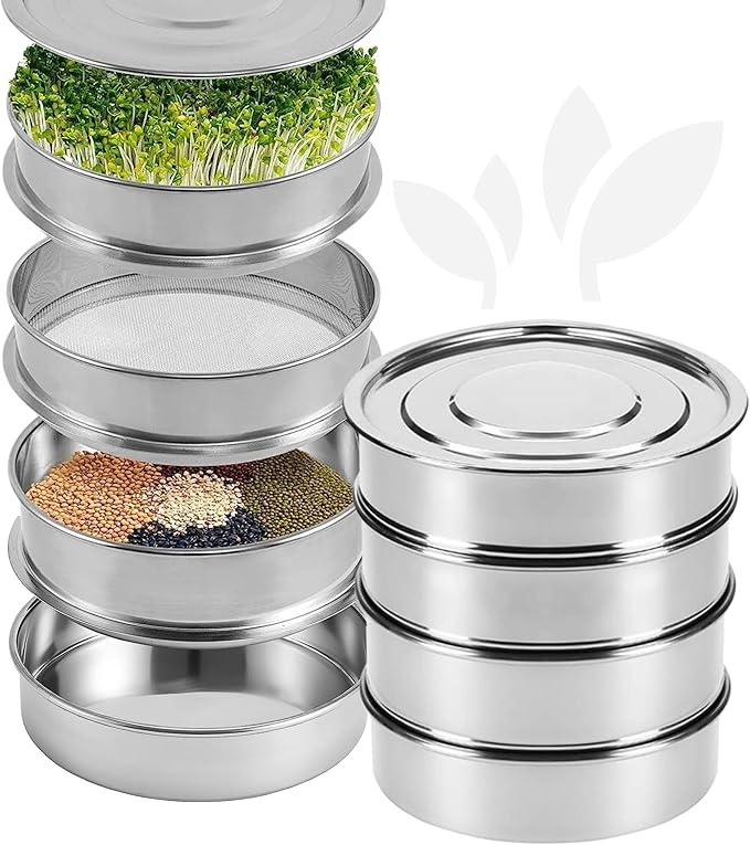 Stainless Steel 4-Tier Seed Sprouting Kit 6'' Diameter Indoor Gardening Planter for Microgreens Broccoli Sprouts Growing