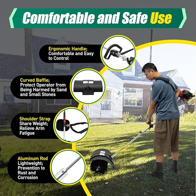 Gas Handheld Sweeper 52CC 2.3HP Gas Powered Artificial Lawn Sweeper Air Cooled Fuel Engine Gas Power Sweeping Broom Machine for Artificial Lawns Driveways Construction Site Sweeping