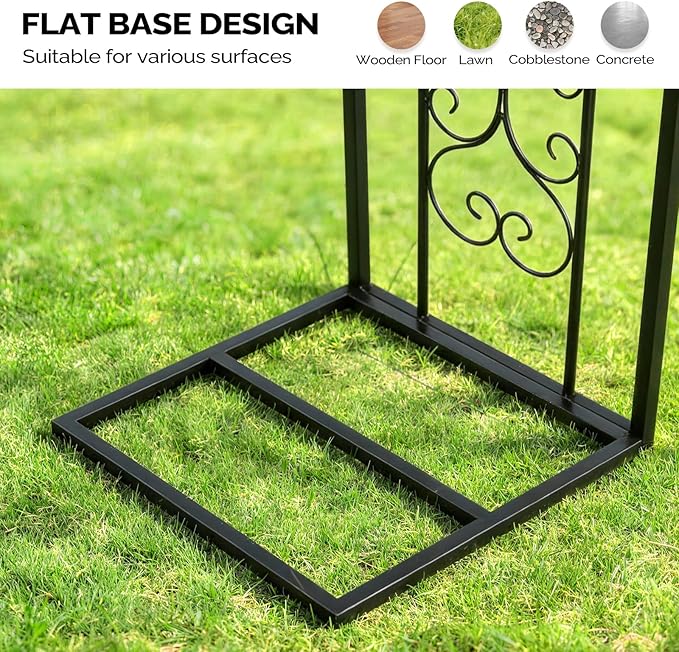 Outvita Garden Arch Trellis with Base Heavy Duty Metal Arbour Archway for Climbing Plants Outdoor Wedding Ceremony Party Patio Decor Black