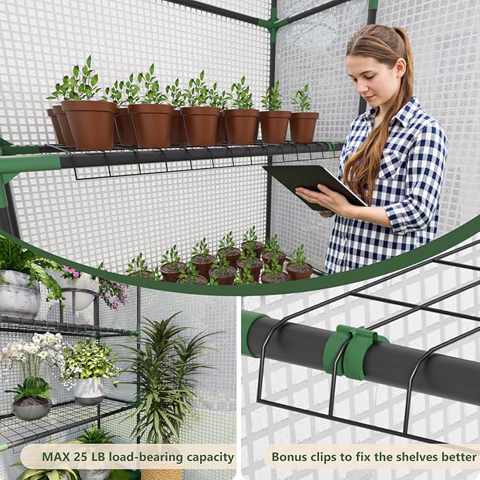 Greenhouse for Outdoors Small Greenhouse Walk-in Greenhouses with 3 Tiers 4 Shelves PE Cover Heavy Duty Plant Greenhouses for Garden and Backyard