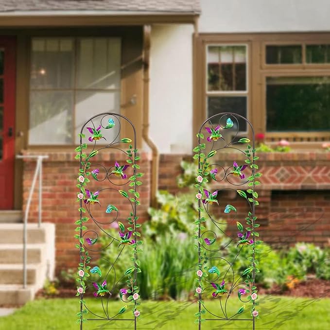 WAIU 2 Pack Hummingbird Metal Garden Trellis for Climbing Plants Decorative Outdoor Trellis for Flowers Rustic Garden Decor for Patio Lawn Yard Backyard