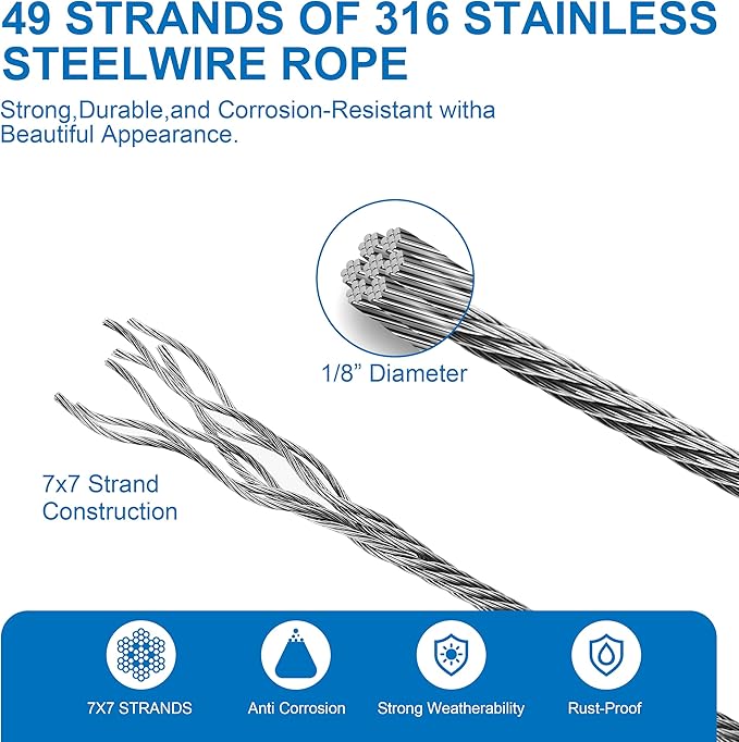 Wire Trellis for Climbing Plants Outdoor 20-Set Wall Wire Trellis Kit with 1/8in x 98ft Stainless Steel Cable &amp Cutter T316 Espalier System for Fence and Garden DIY Projects
