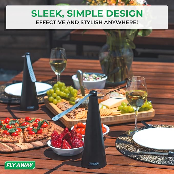Fly Away - 3 Pack Outdoor Fly Repellent Fan Outside or Inside Table use Restaurant Barbeque Events Deter Flies Wasps Bees Other Moscas and Bugs Away Battery Operated Tabletop Hanging Hook.