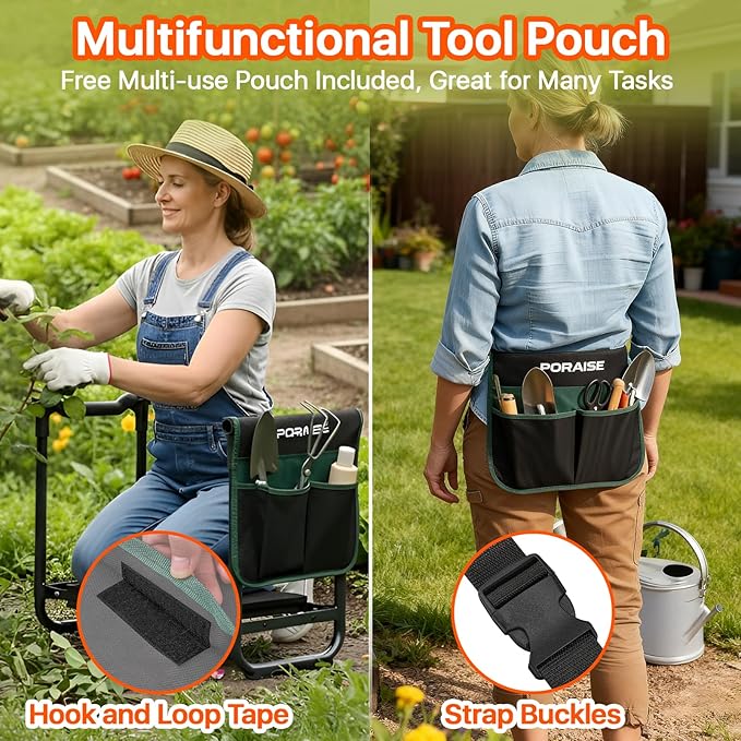 Garden Kneeler and Seat Heavy Duty Wider and Thicker Kneeling Pad for Foldable Gardening Stool with 2 Tool Pouches Gardening Gifts Tools for Women Mom Men Seniors