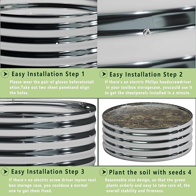 3PCS 2x2x1FT Galvanized Raised Garden Bed KitVegetable Boxes-Round Metal Flower BoxLarge Planter Raised Beds Outdoor Garden for PlantingFruitHerb-Silver