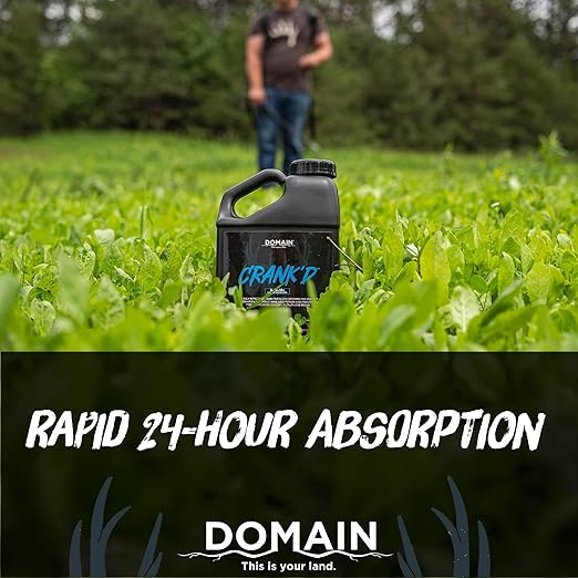 Domain Outdoors Crank’d Liquid Fertilizer Food Plot Supplement - High Efficiency Ortho-Phosphate 3-18-18 for Whitetail Deer Forage 2.5 Gallon