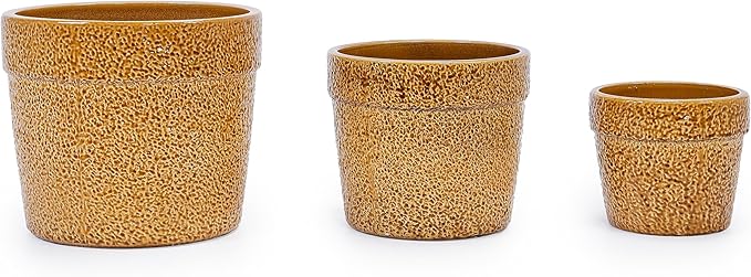 Handmade Ceramic Planter Set of 3 15129 Inch Diameter Earth Tone Speckled Glaze for Orchids Indoor Plants Windowsill Bookshelf Use Breathable Clay