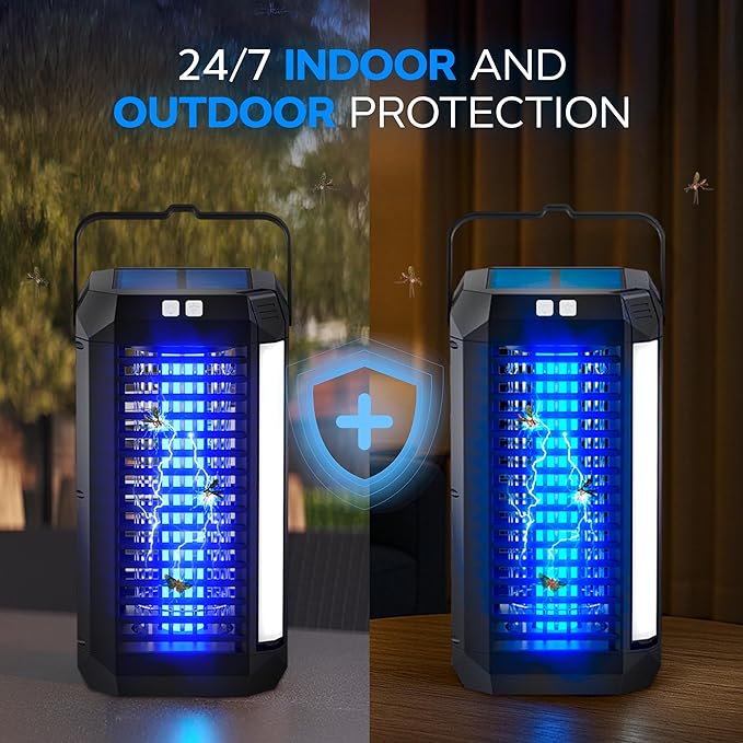 Rogue 2 in 1 Solar Bug Zapper Outdoor and Bug Zapper Indoor Plug in for Mosquito Fly Solar Powered &amp USB-C Rechargeable Camping Lantern LED Flash Light High Voltage Trap Safe for Pets &amp K