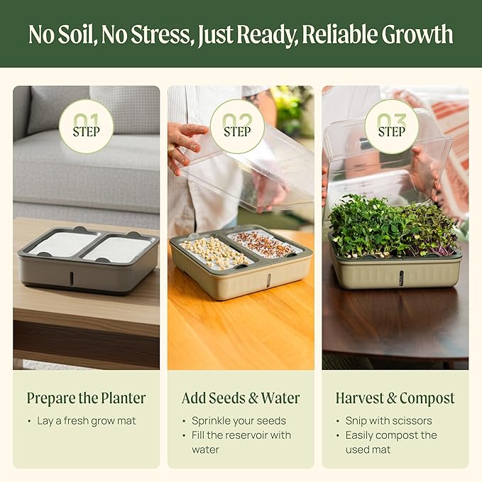 Self-Watering Microgreens Growing Kit with 20 Capillary Grow Mats and Humidity Domes 4 Trays for Growing Multiple Micro Greens and Sprouts Hydroponic Growing System with Water Level Indicator