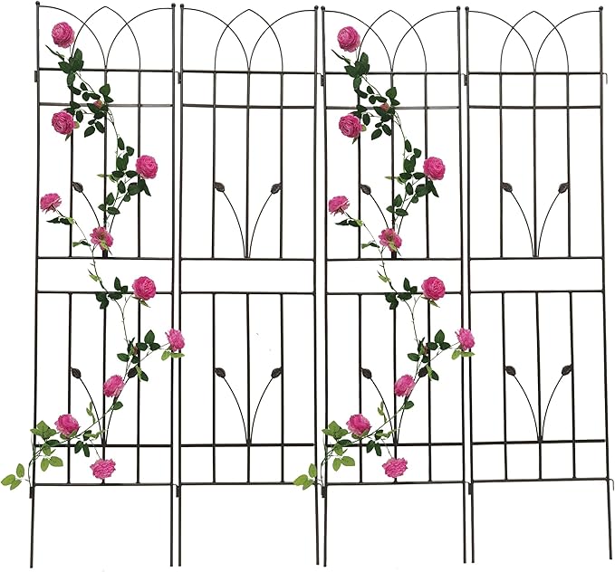 2 Pack Metal Garden Trellis 71 Fence Rustproof Garden Trellis for Climbing Plants Support Roses Flower Outdoor Lawn Brown 6FT