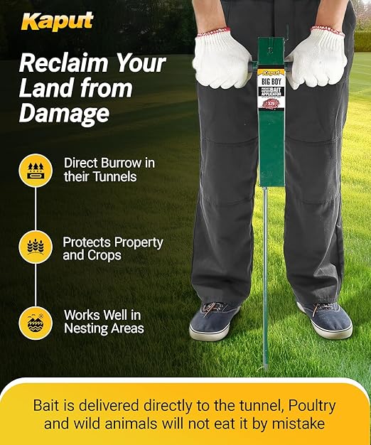 Kaput Big Boy Gopher Probe 37 Inch - Durable Steel Bait Applicator Tool for Risk-Free &amp Easy Gopher Control - Heavy Duty Soil Probe &amp Targeted Rodent Elimination - No Digging Needed