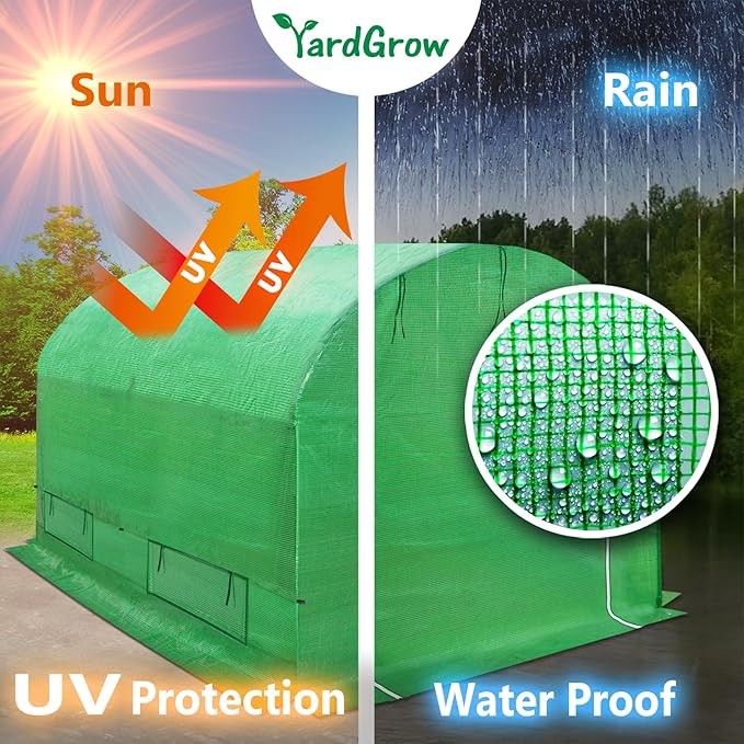 YardGrow 2-Doors Replacement Greenhouse Cover for Larger Walk in Outdoor Yard Plant Gardening Hot House Cover ONLY (10'x7'x6' Green)